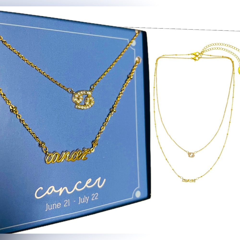 Cancer zodiac necklace set 2 piece 18 16 gold tone new with tags horoscope